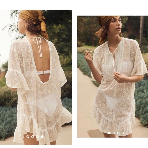 NWT Anthropologie The Deco Tunic Swim Coverup Cream Ivory XL Boho - Picture 1 of 12